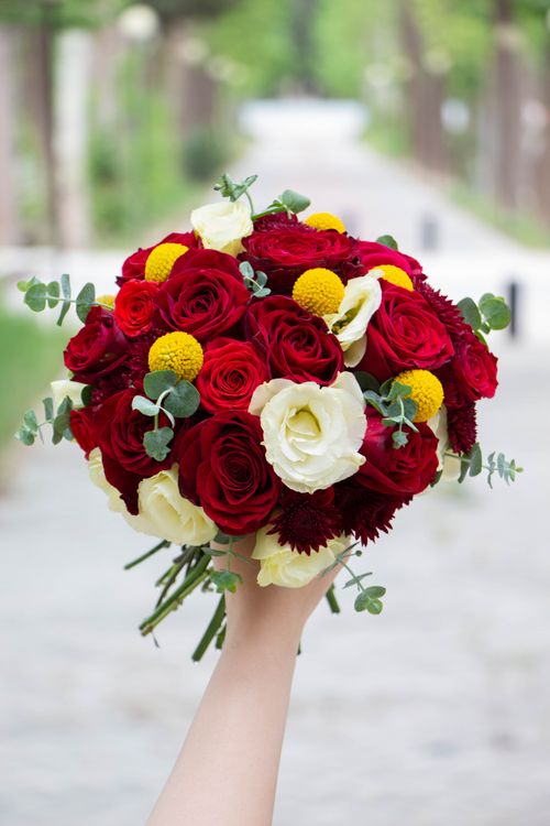 Free Vibrant bouquet of red and white roses held outdoors. Perfect for weddings or celebrations. Stock Photo
