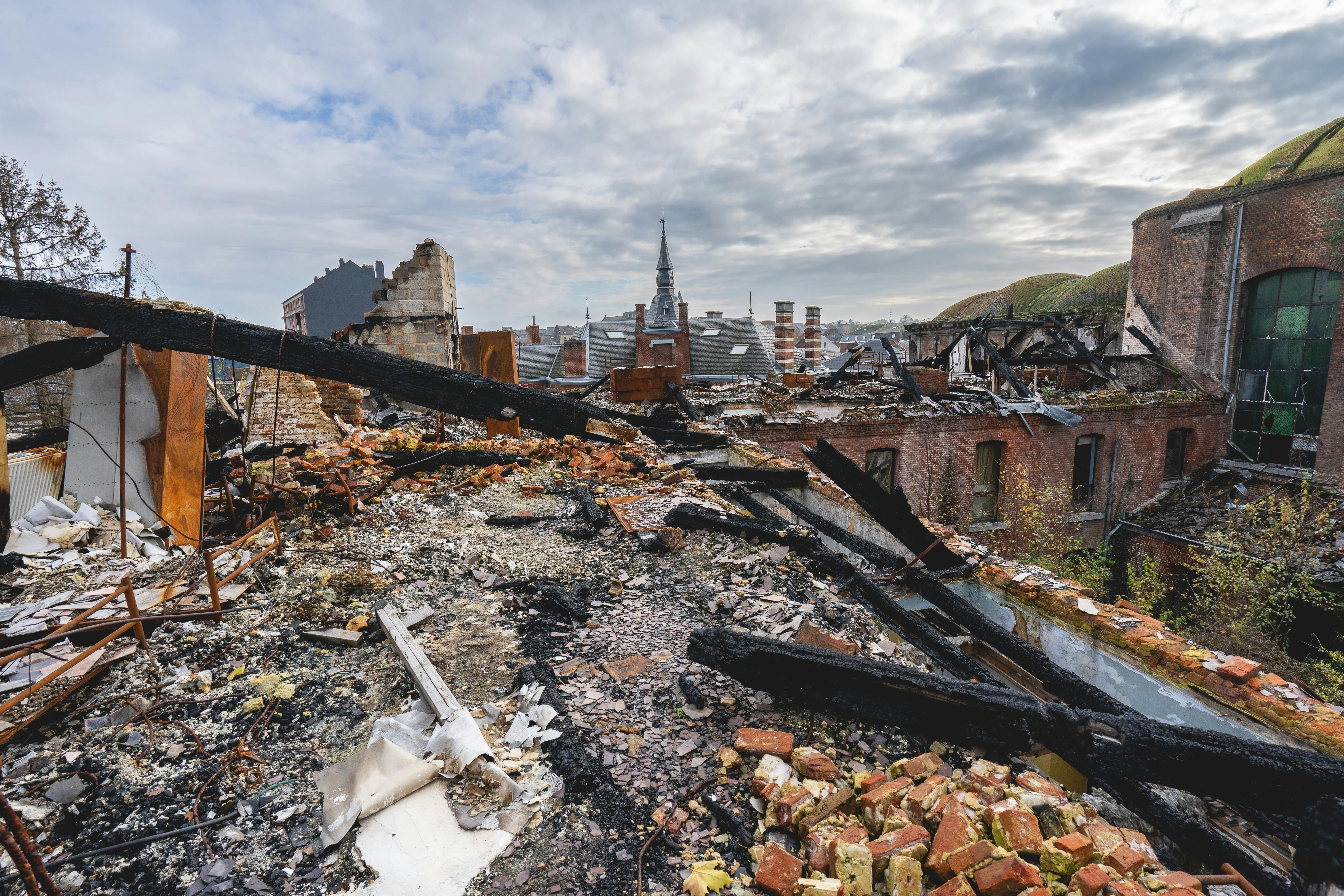 Old Abandoned Building, And The Roof Destroyed By Fire, Somewhere In ...