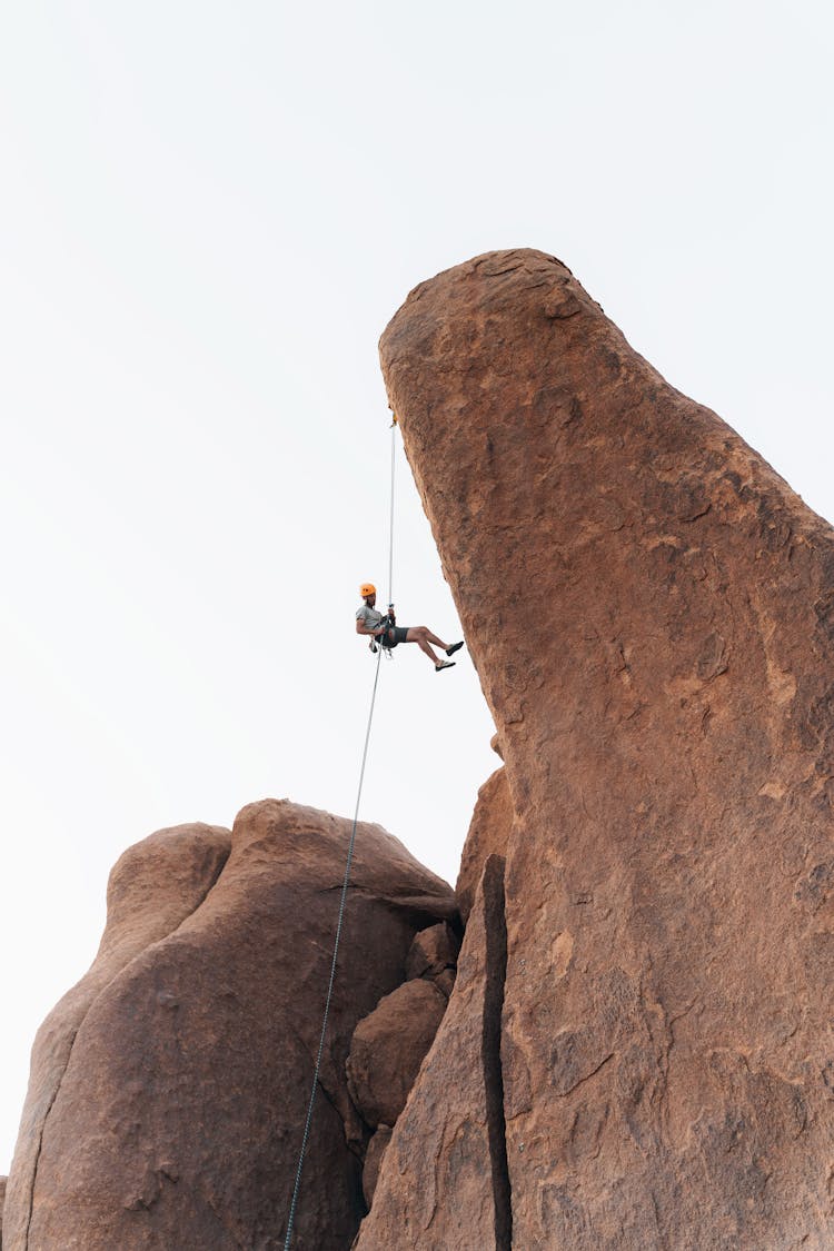 Man Climbing On Rocks