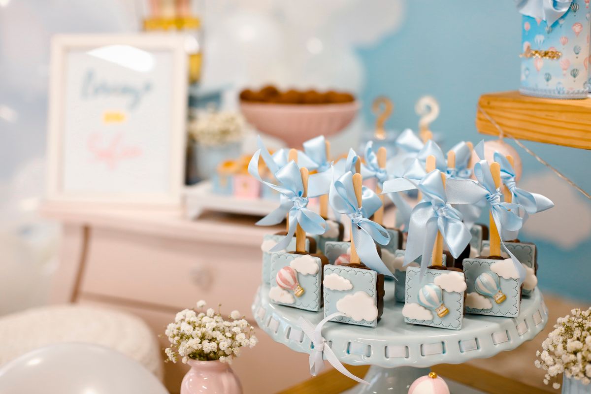 Blue baby shower treats with bows