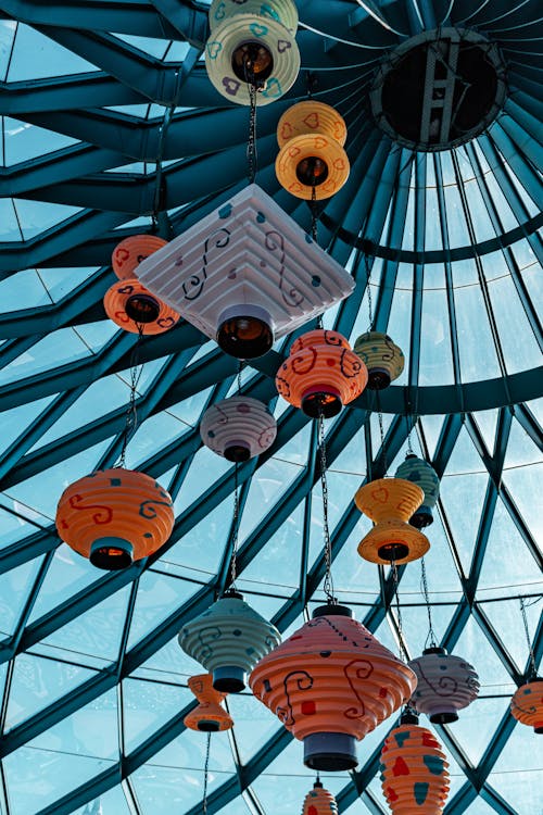Decorative Lamps Hanging under Glass Ceiling