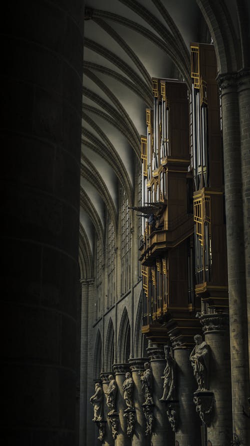 View of Carved Details Inside the Cathedral of St. Michael and St. Gudula in Brussels, Belgium