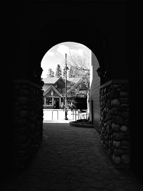 Free stock photo of alberta, archway, black and white