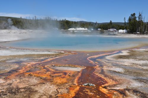 Free Stunning view of a geothermal pool with vivid colors at Yellowstone National Park. Stock Photo