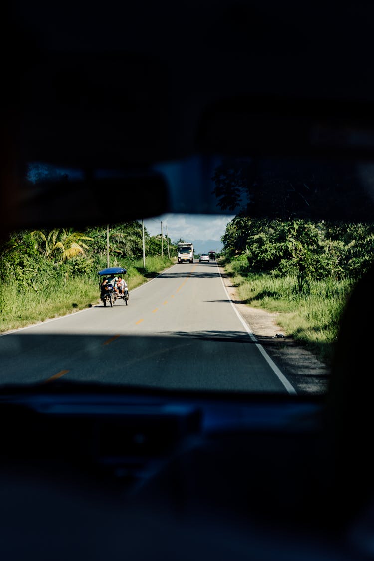 View Of The Road From The Inside Of A Car