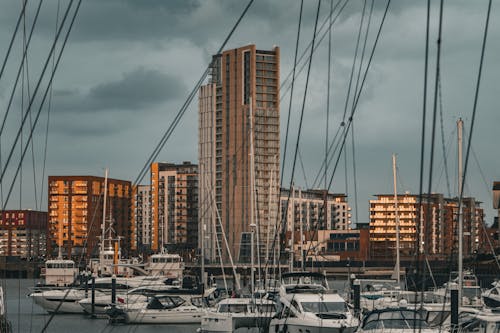 Yachts Docked in Harbor in City