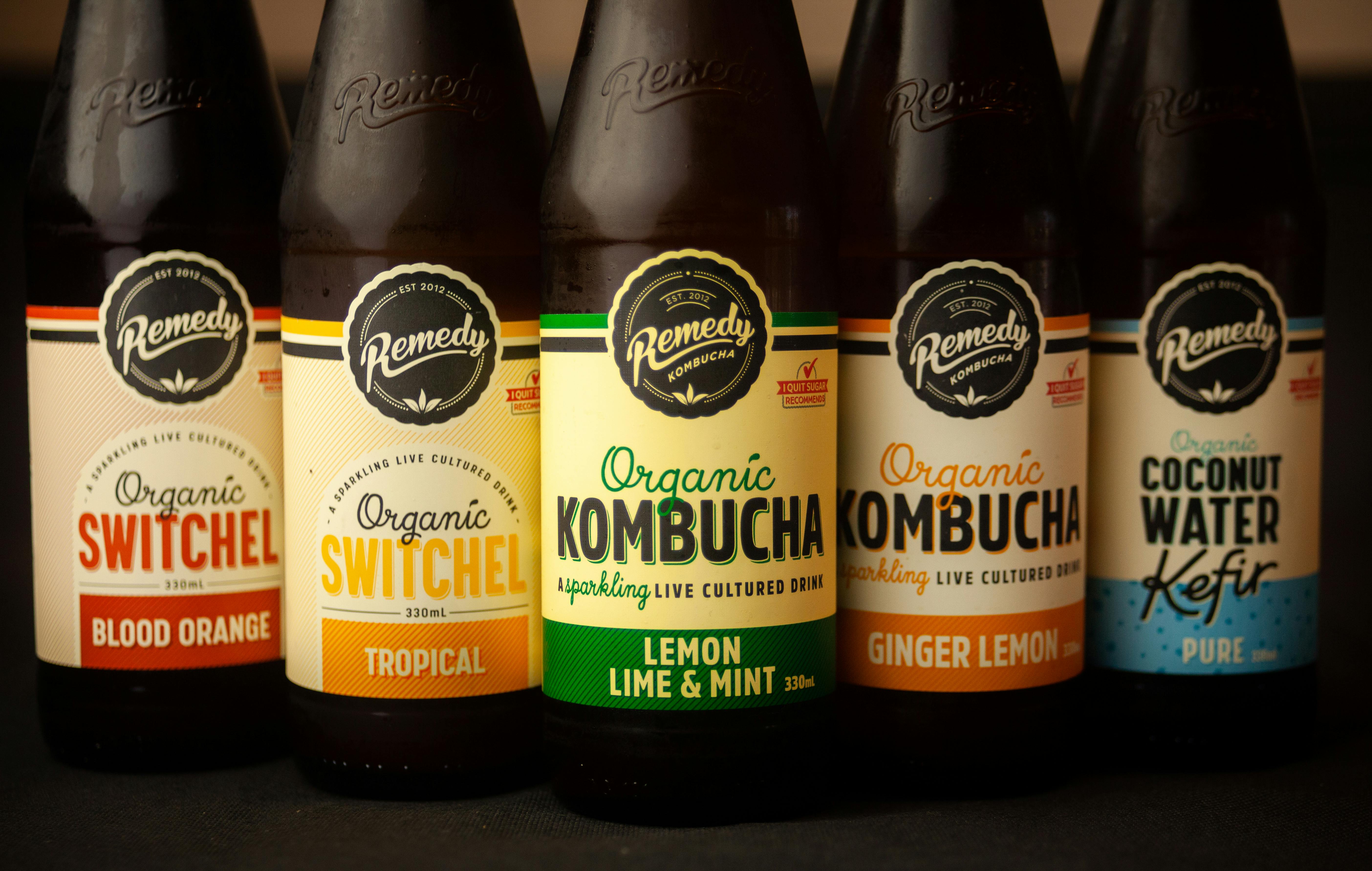 Free Bottles of Kombucha Stock Photo