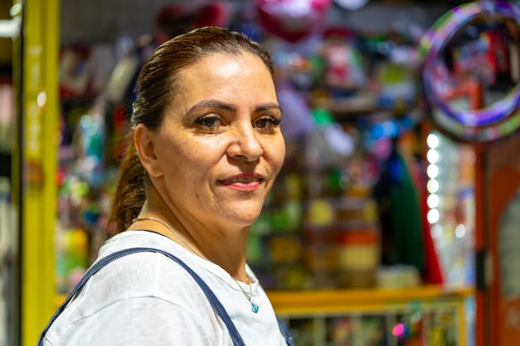 Portrait Of An Adult Woman At A Fairground 