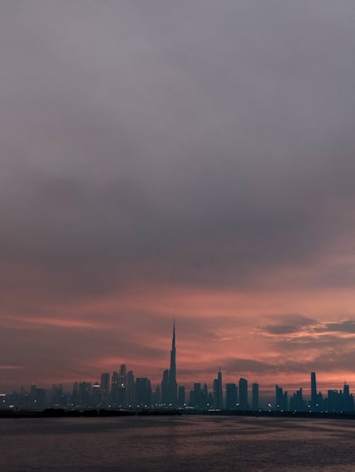 Dubai Skyline on Cloudy Evening