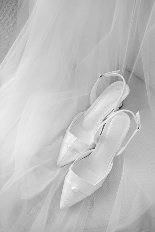 Close up of Wedding Veil and High Heels