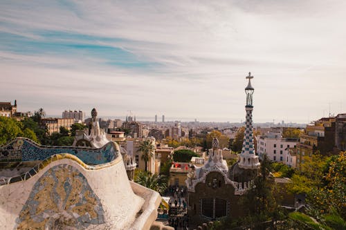 Panoramic View of the Park Guell in Barcelona, Spain 