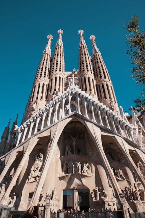 Low Angle Shot of Sagrada Familia in Barcelona, Spain 