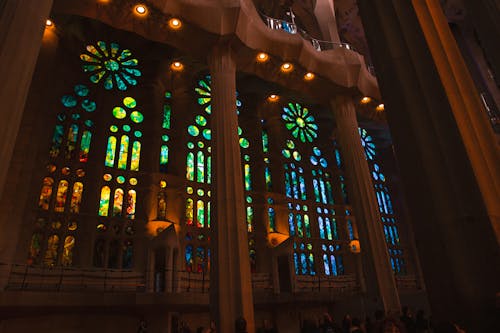 Stained Glass Windows in Sagrada Familia, Barcelona, Spain 