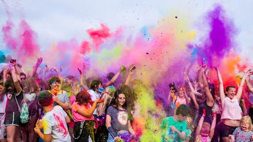 Free Group Of People Having Neon Party Stock Photo