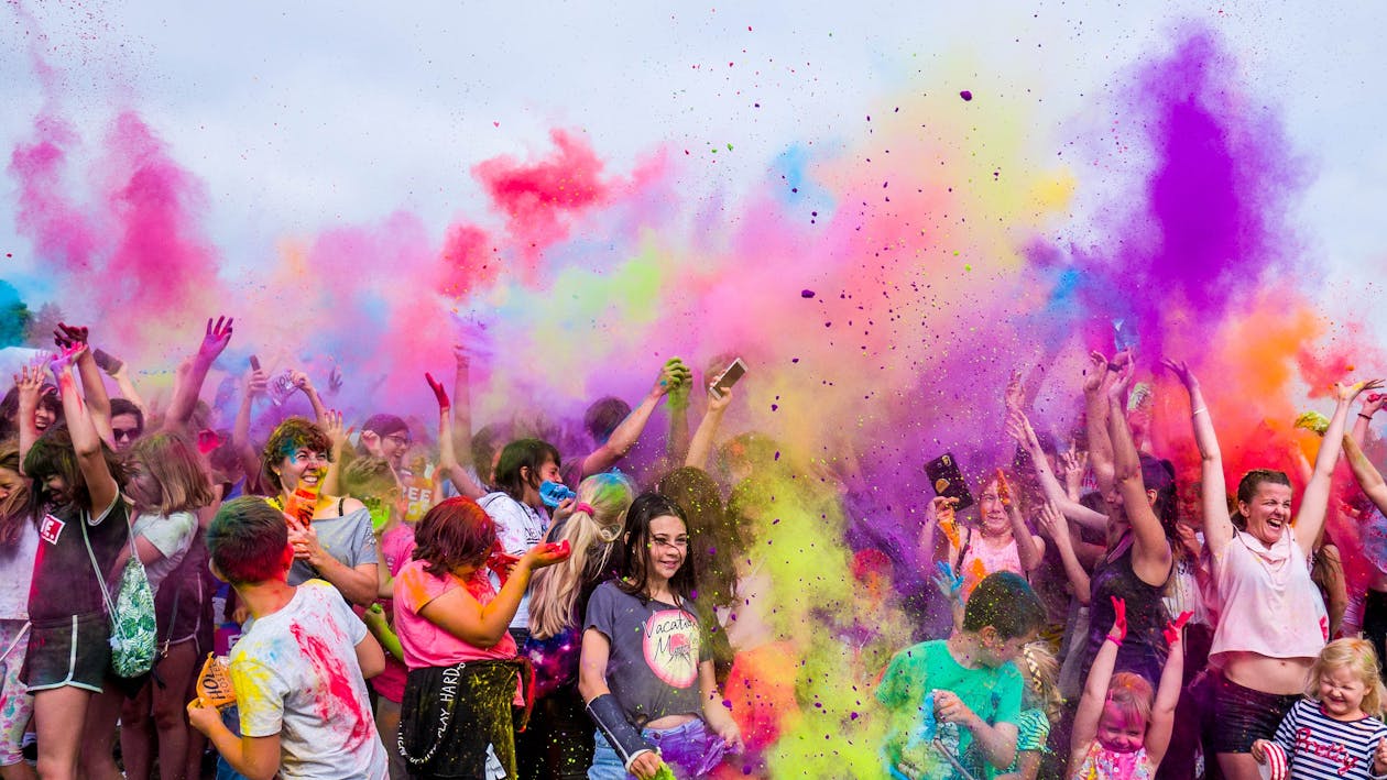 Free Group Of People Having Neon Party Stock Photo