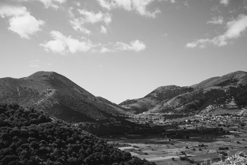 Hills in Countryside in Black and White