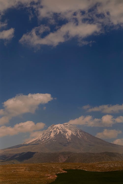 Snowcapped Mountain under Blue Sky with White Clouds