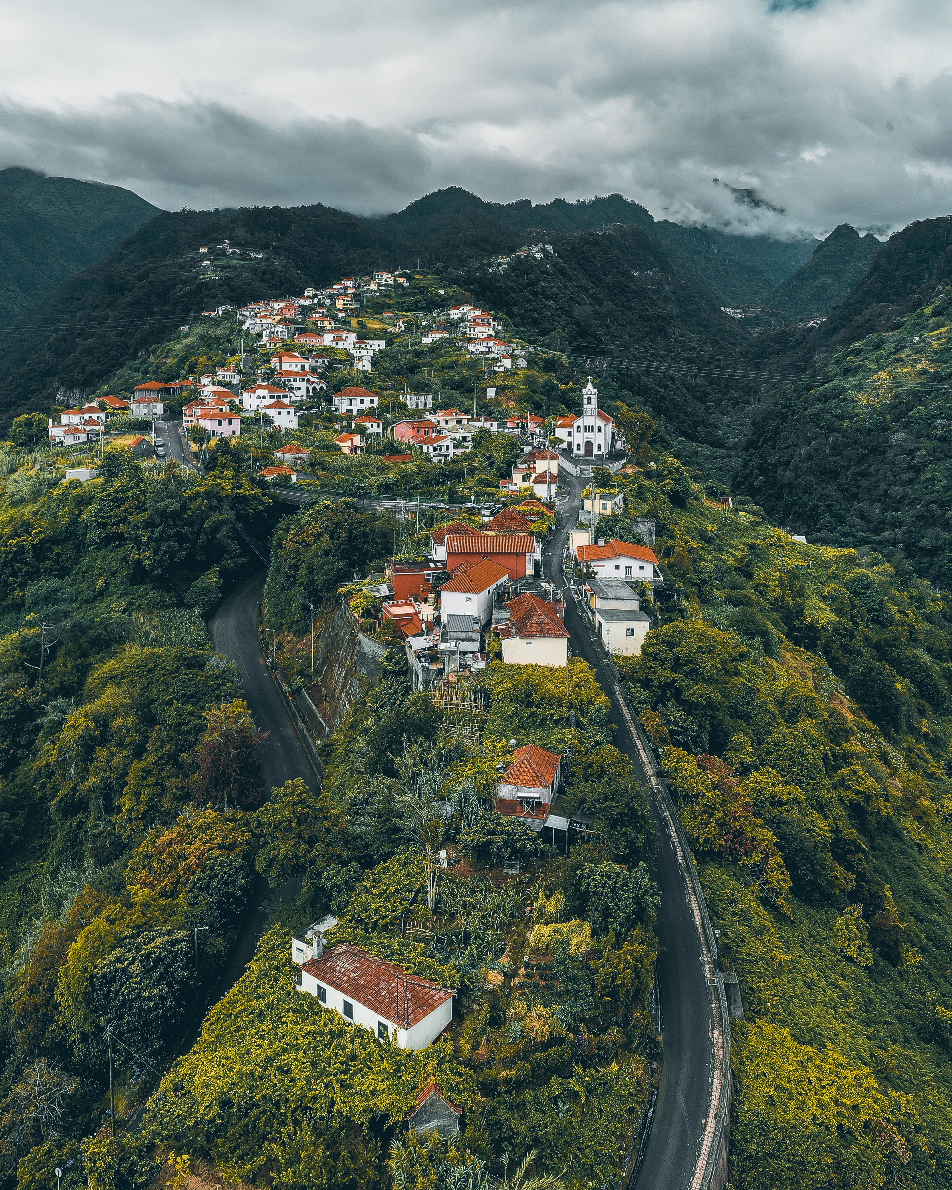Aerial View of a Town on Top of a Mountain · Free Stock Photo