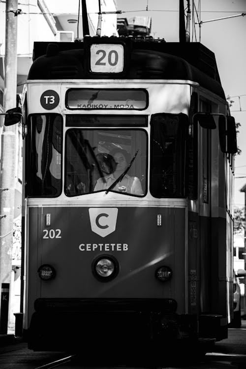 Black and White Picture of a Tram in Istanbul, Turkey 