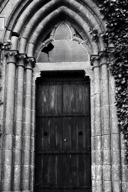 Vintage Building Door in Black and White