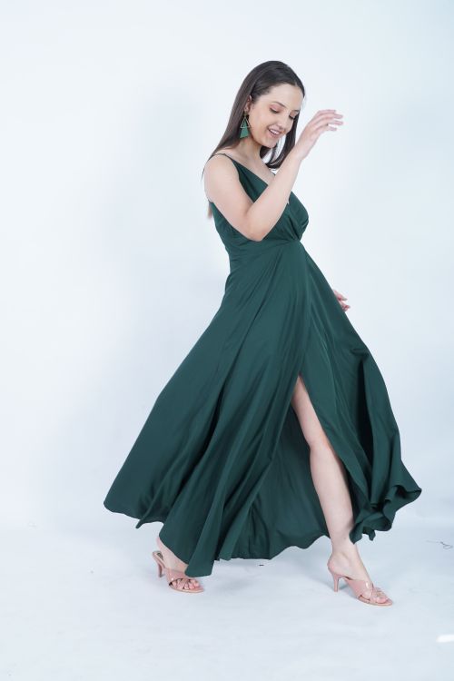 green dress lady in high heels Mickaa Short Sleeve Bodycon Maxi Dress In Green MICKAA