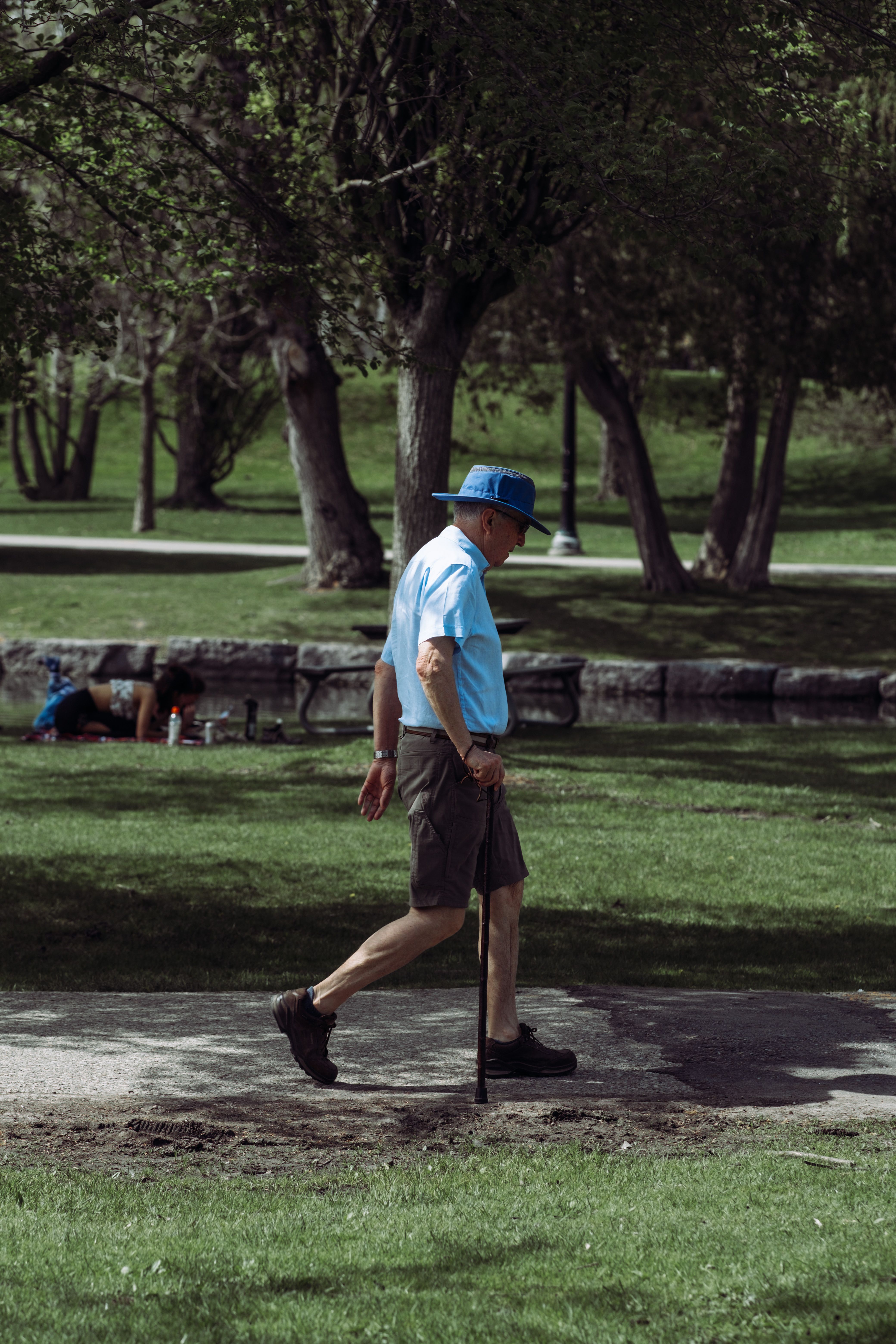Senior person walking outdoors