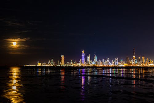 Illuminated Downtown of Kuwait in Full Moon