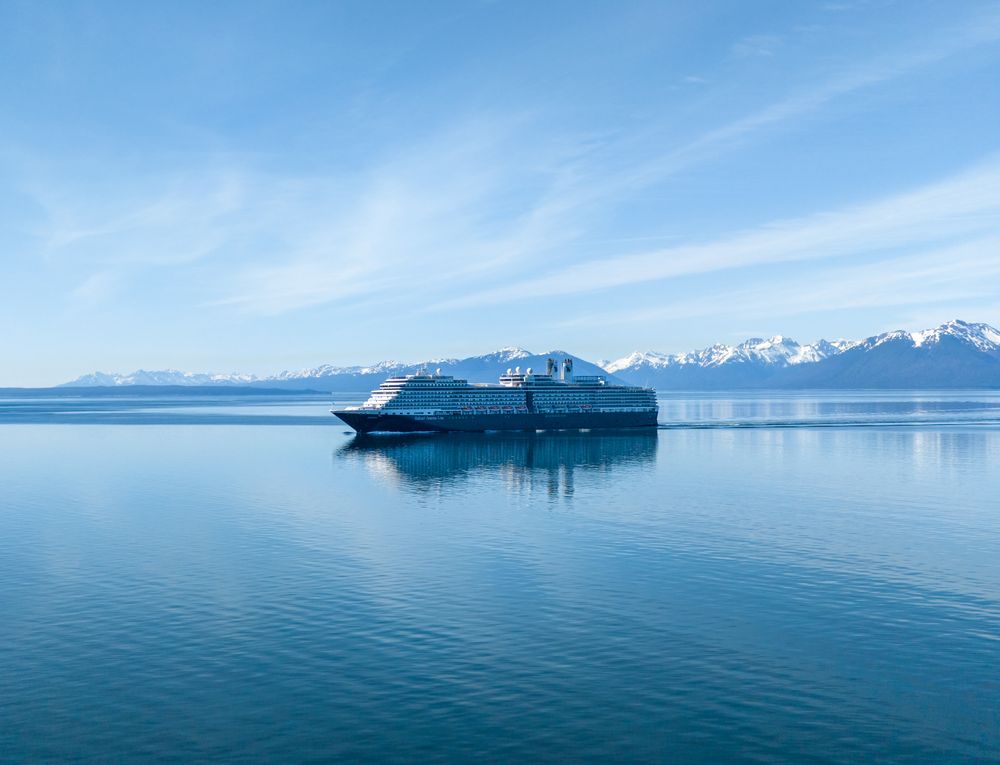 Large cruise vessel underway on cool blue northern waters