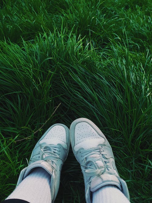 Feet in Sneakers on Grass