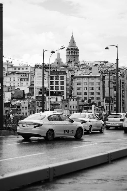 Cars on Street with Galata Tower behind
