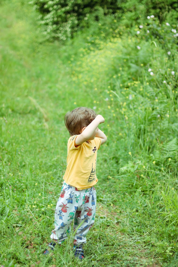 Toddler Standing In Path Among Grass