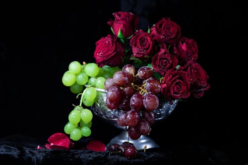 Free Red Roses And Grapes Stock Photo
