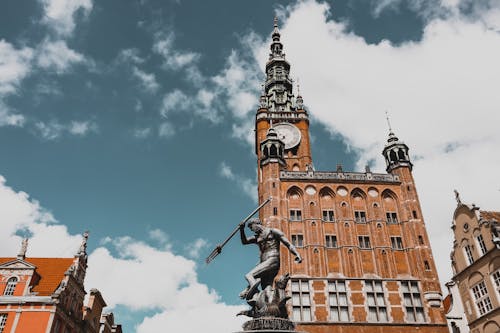 Neptunes Fountain and Town Hall in Gdansk