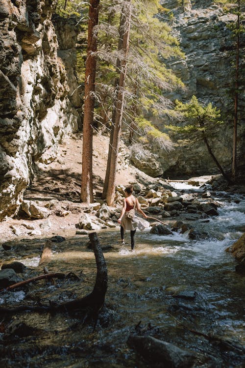Photo of a Woman Walking in a Creek