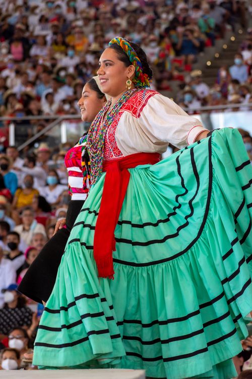 Free Colorful folk dancers in traditional attire performing at a lively festival. Stock Photo