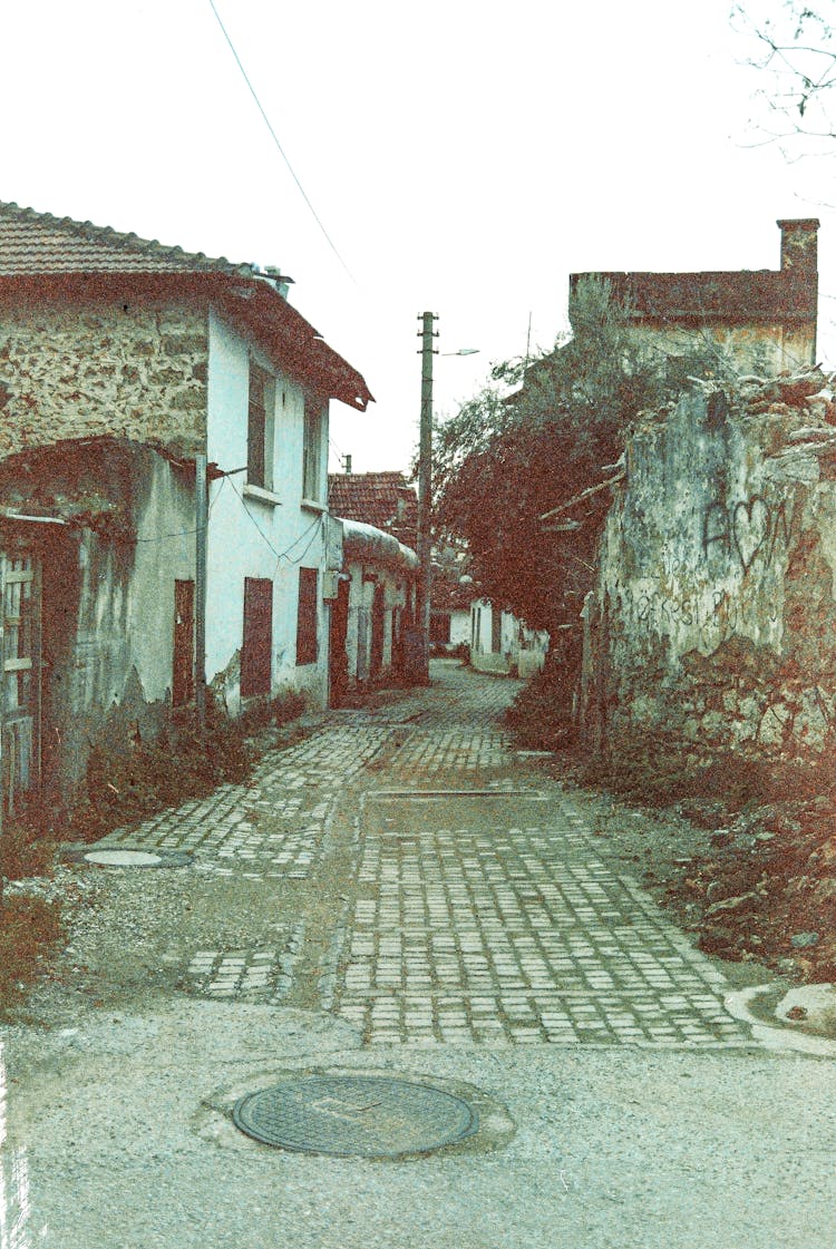 Empty Street Among Houses In Village