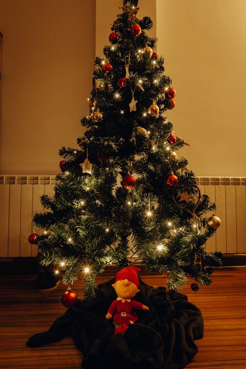 Free Lighted Christmas Tree in Room Stock Photo