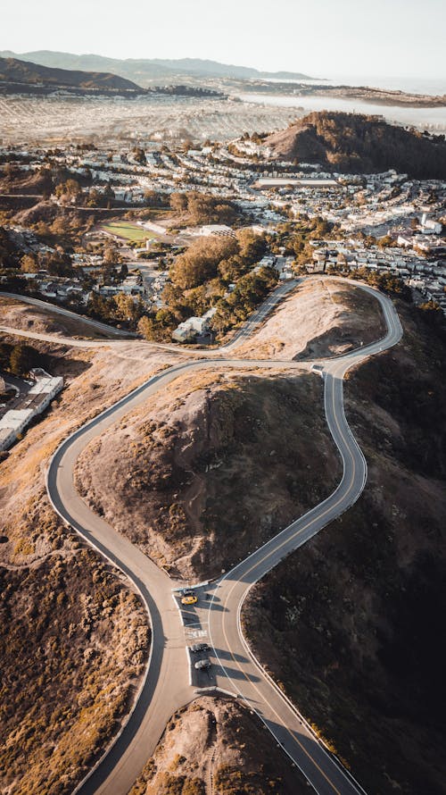 Bird's-eye View Photography of Two Split-line Roadway