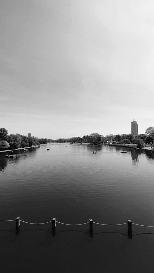 River and Town behind in Black and White