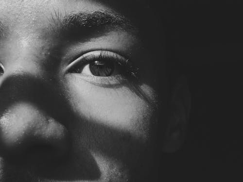 Monochrome Photo of Person's Eye