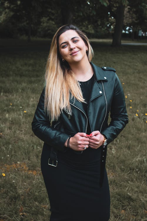 Woman Wearing a Leather Jacket 