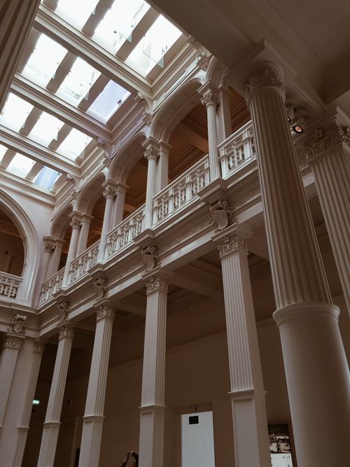 Free Elegant architecture with tall columns inside Salt Galata in Istanbul, Turkey. Stock Photo
