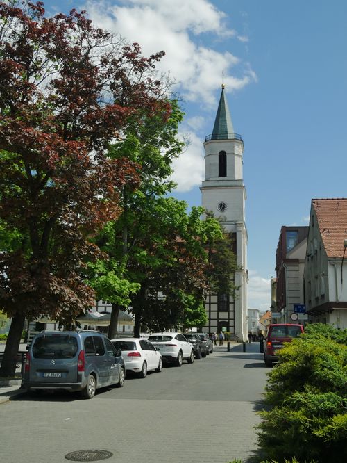 Free Charming street view of Zielona Góra with a historic church tower. Stock Photo