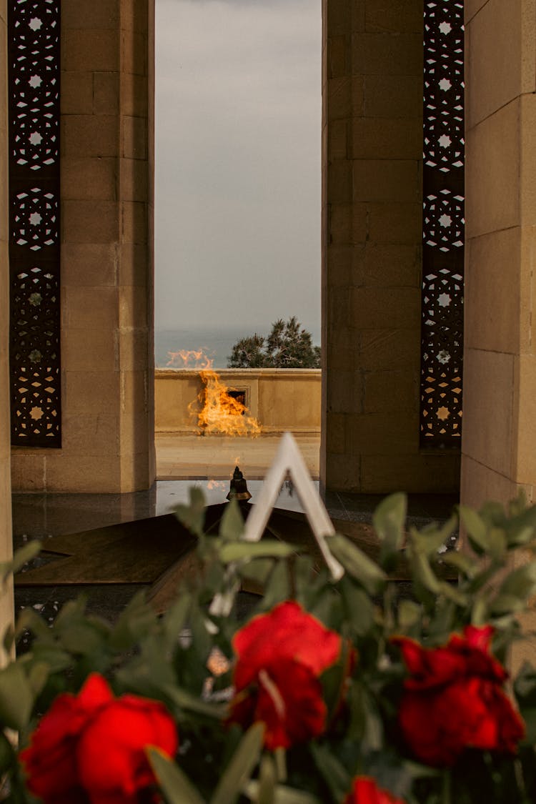 Fire Burning At The Eternal Flame Memorial, Baku, Azerbaijan