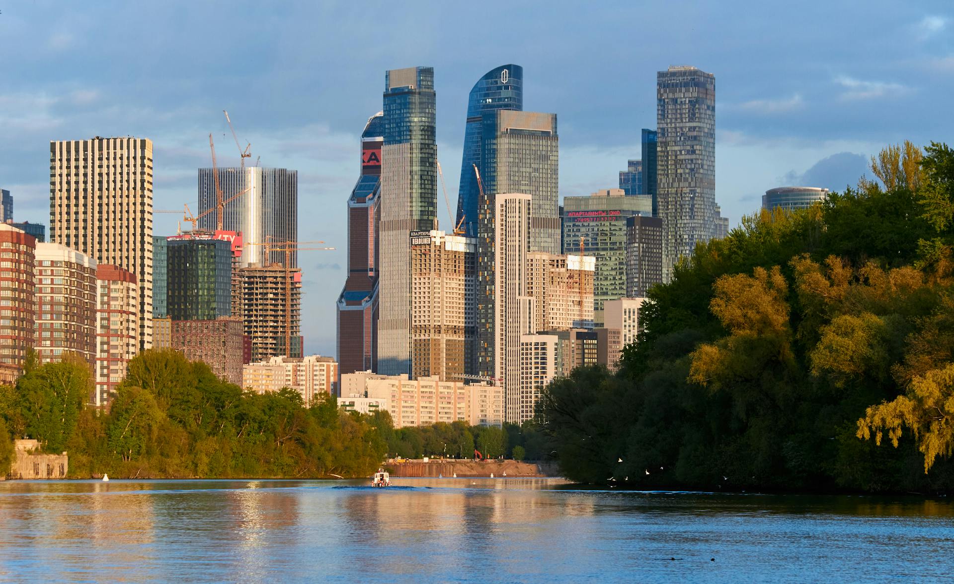 Skyscrapers of Moscow International Business Center From the River Side