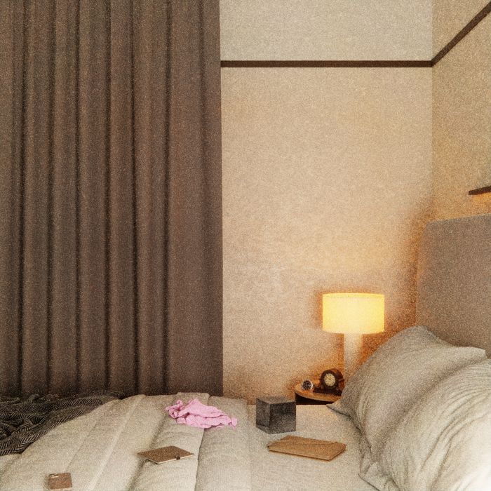 A shaded table lamp lit beside a made bed at dusk. Photo by Yusuf P on Pexels