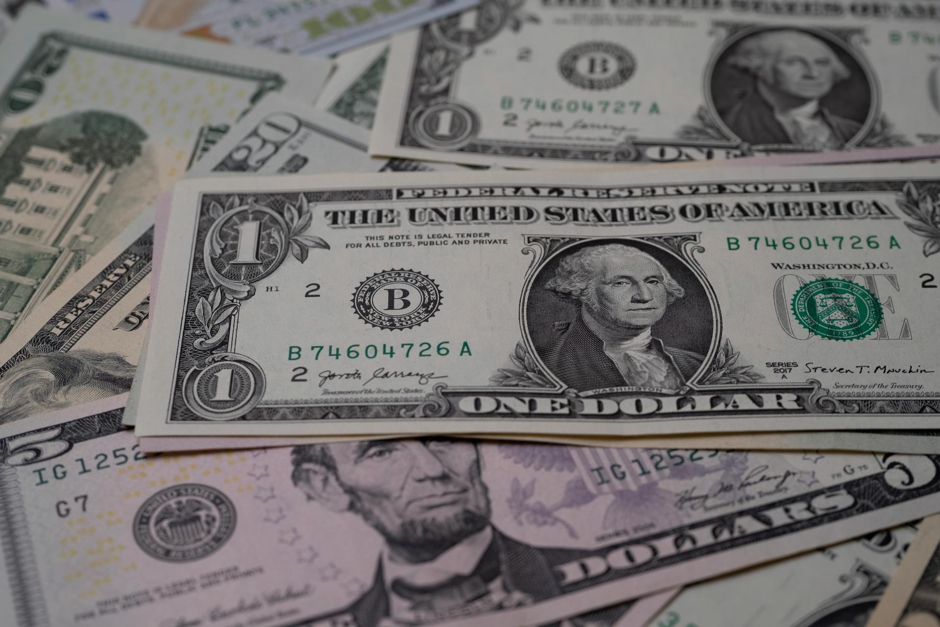 A detailed view of multiple denominations of US dollar bills symbolizing wealth and finance.