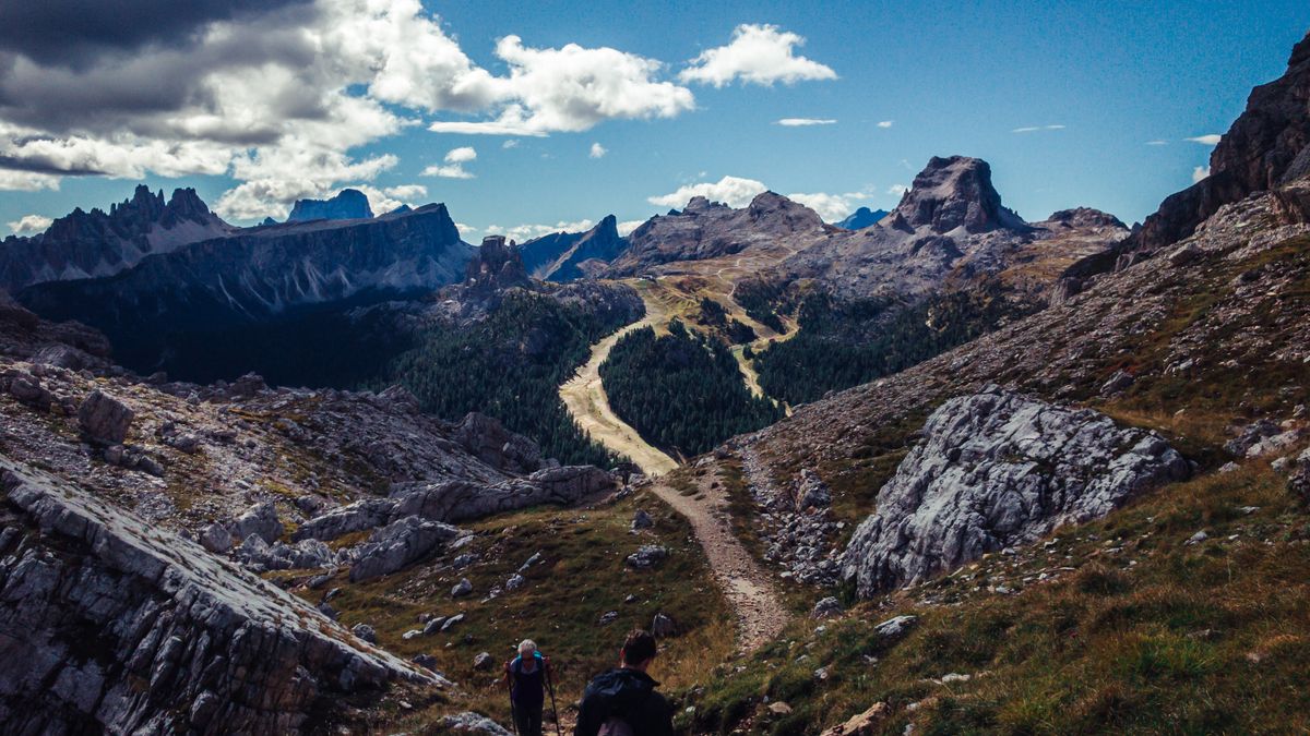 Explore breathtaking mountain trails in the Dolomites near Cortina d’Ampezzo, Italy.