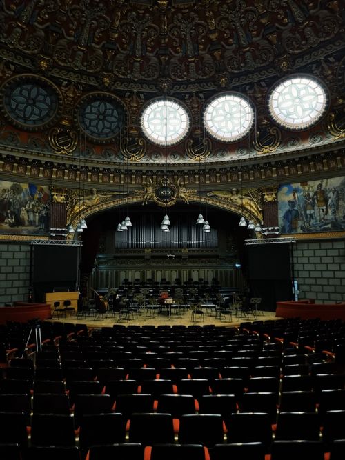 Free Elegant interior of the renowned Romanian Athenaeum, a staple of cultural heritage in Bucharest, Romania. Stock Photo