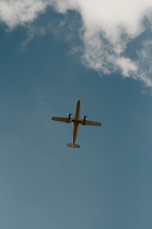 Low Angle Shot of an Airplane on the Background of a Blue Sky 
